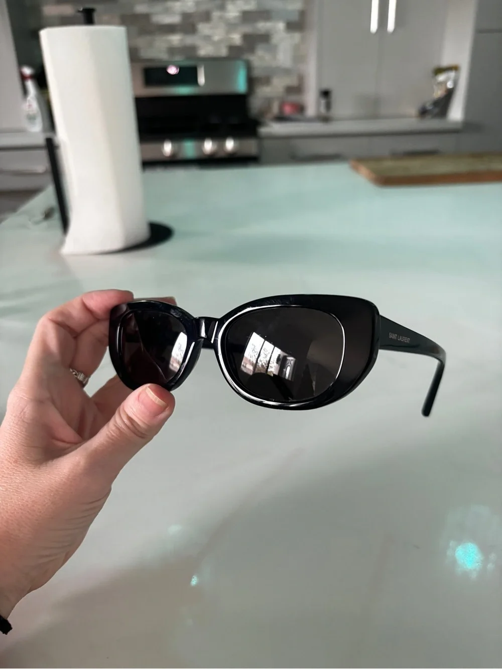 Saint Laurent Black Oval Cat-Eye Sunglasses